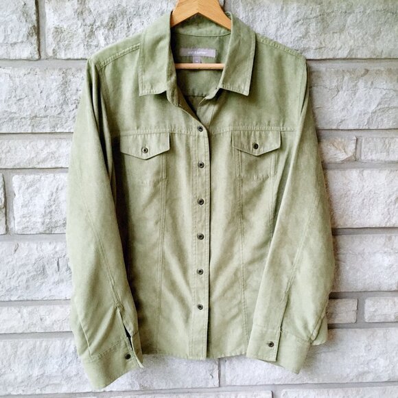 Green Faux-Suede Button Down Top - Croft & Barrow - Picture 2 of 5
